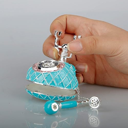 Miniatura 5 de SEVENBEES Figuras de teléfono turquesa esmaltadas con bisagras de cristales rosados, cajas de joyería decorativas para teléfono, regalos para niñas