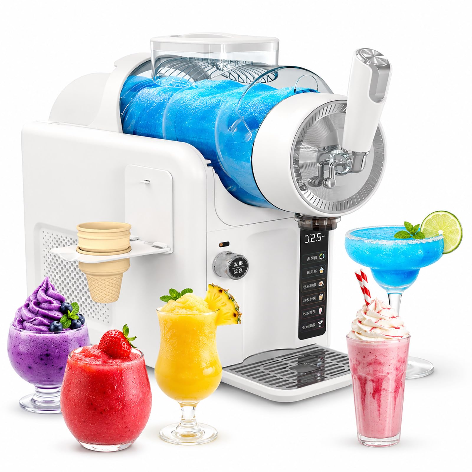 vnmudzeo Slushy Machine for Home, 68oz Freeze Drink Maker - No Ice Needed Soft Serve Ice Cream Maker, 185W, 5 Presets, Auto Clean White