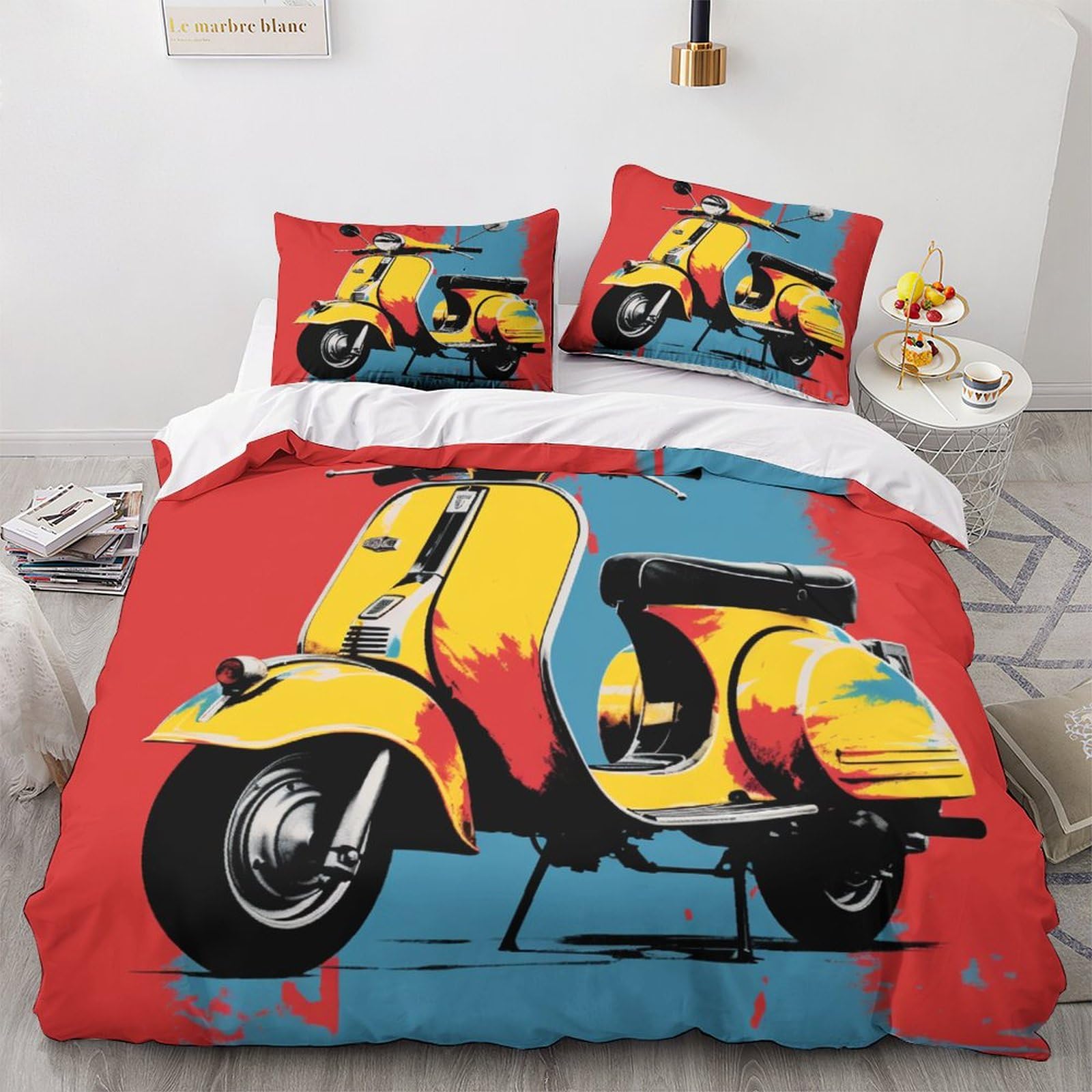 Scooter 3D Duvet Cover Set Bedding Set Soft Microfiber Quilt Cover Comforter Cover Pillowcases with Zipper Closure for Kids Teenagers Adult Double（200x200cm）