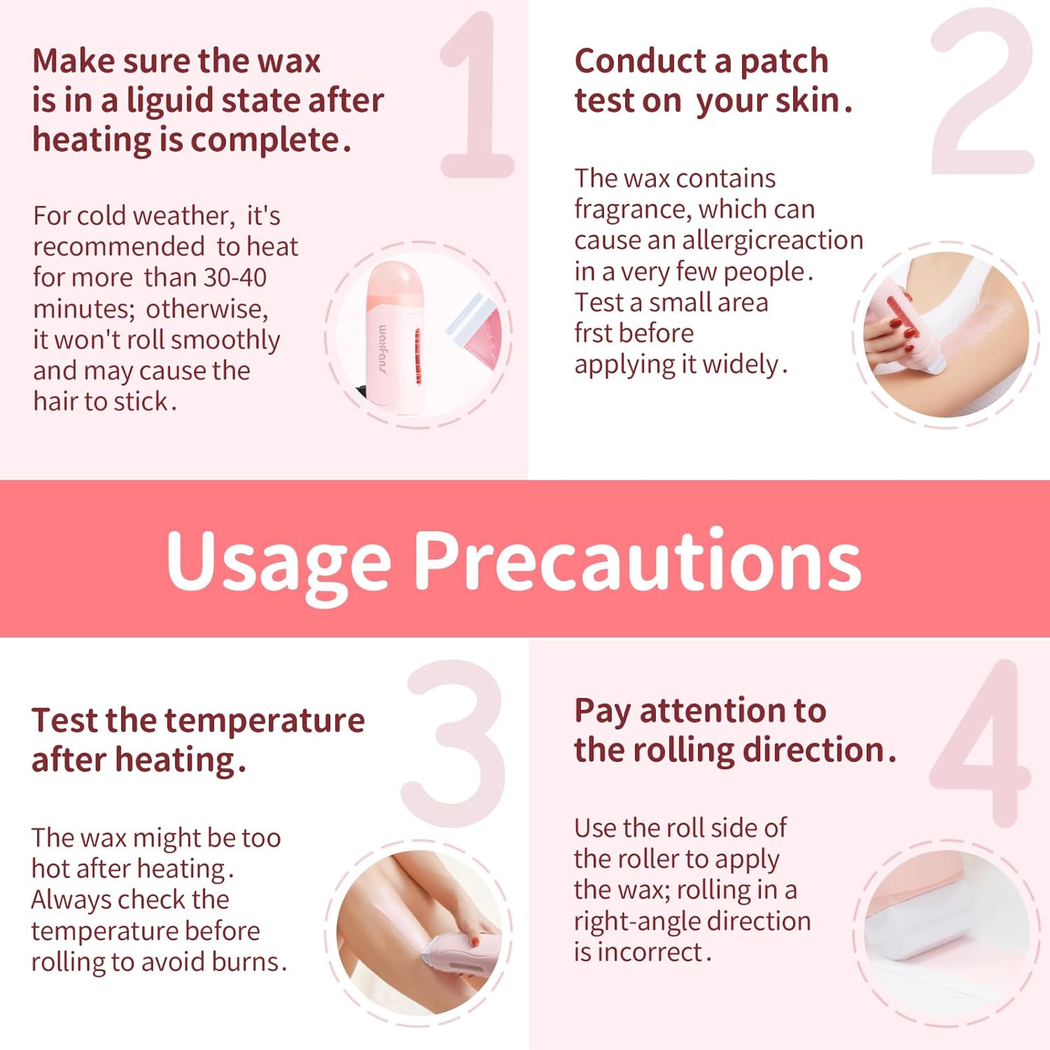 Waxfans Roll on Wax Kit, Waxing Kit for Women and Men, Wax Roller Waxing Kit for All Skin Types, Roll on Waxing Kit for Hair Removal, Wax Cartridges & 50 Pcs Wax Strips (Rose)