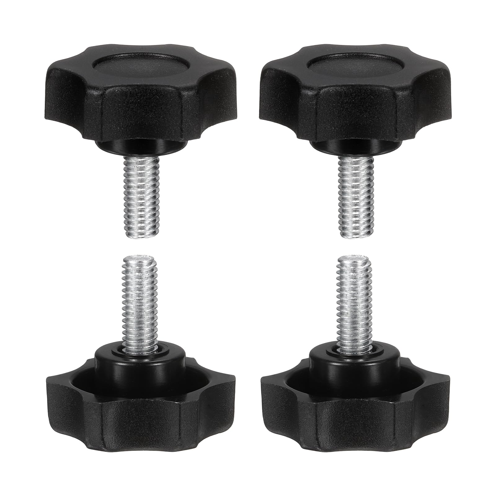 sourcing map 4 Pcs Star Knobs Handles M6 x 12mm (1mm Pitch) Male Thread Metric Carbon Steel Hand Tightening Clamping Screws Threaded Stud Knob Bolts for Woodworking Jigs, Black — image 1