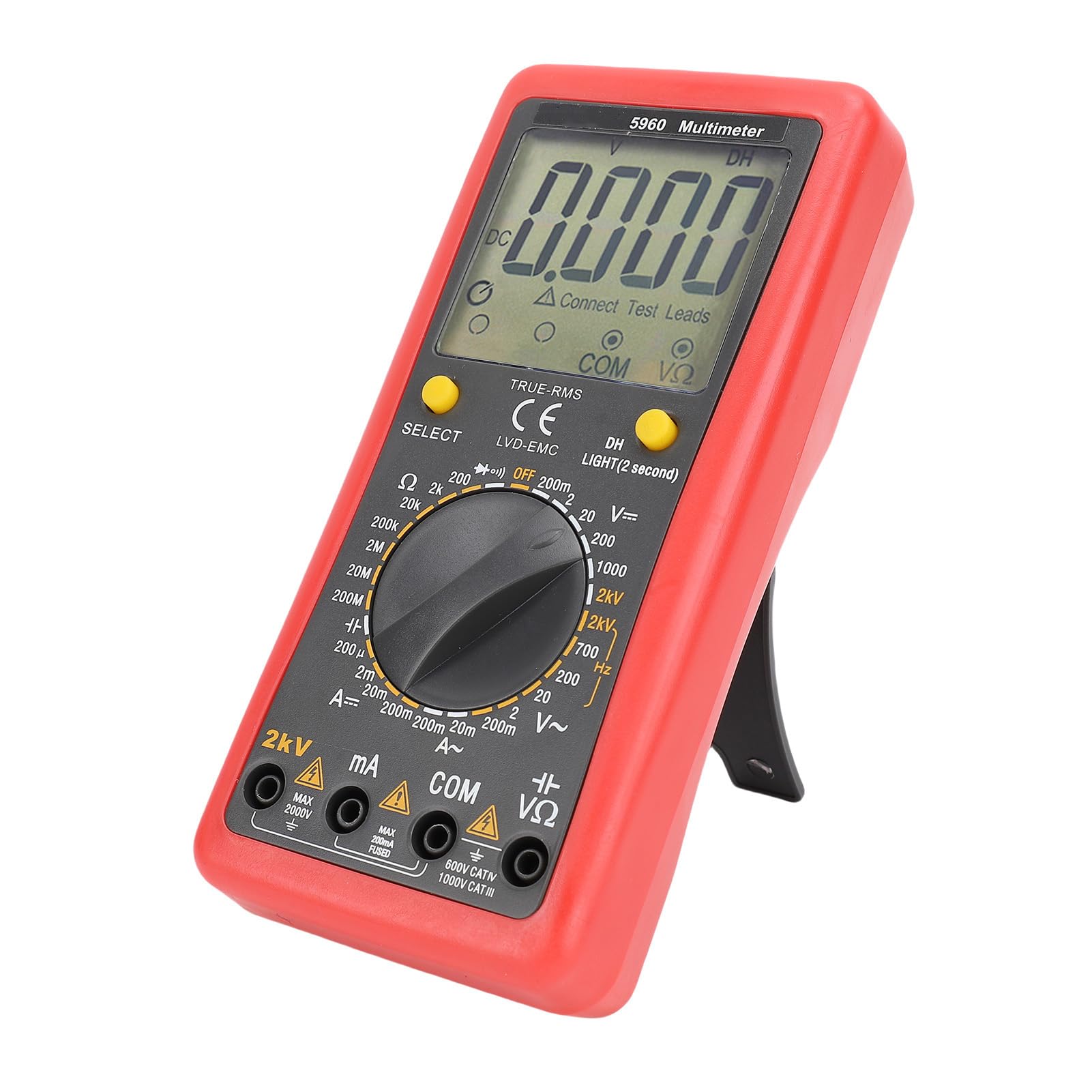 Multimetro Digitale, 2000v 200MA 20MΩ Tester di Tensione Professionale con Voltmetro CC CC, Misura Accuratamente la Tensione, la Corrente, la Resistenza, la capacità e il Dioodo