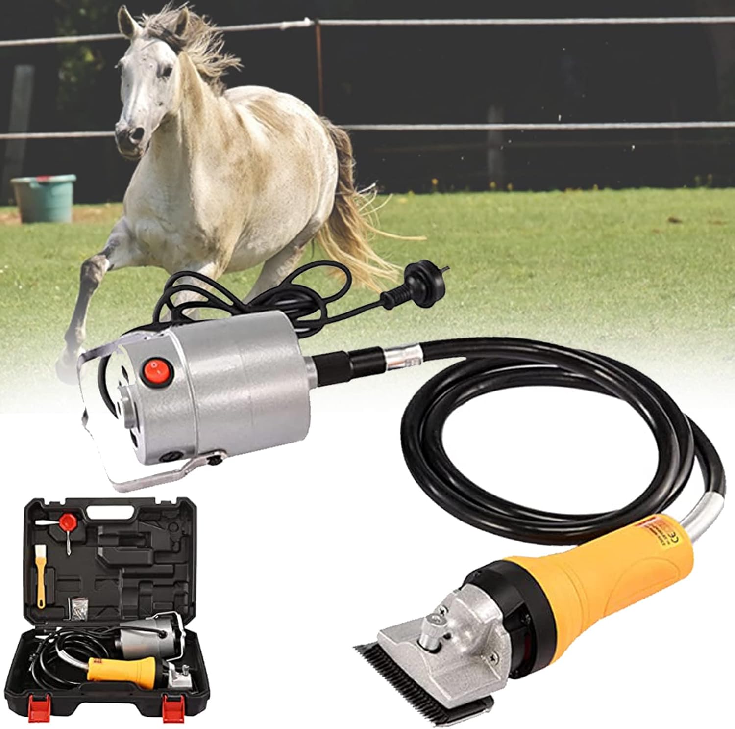 690w Professional Horsehair Clippers, Flexible Shaft Electric Horsehair Scissors, for Horse Equine Goat Pony Cattle and Large Thick Coat Animals,Yellow-110V (Yellow 110V)