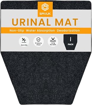 SAVUK Urinal Mats Non-Slip Non-Adhesive Water Absroption Bathroom, Restaurant, Gym, Restroom Toilet Floor Pad for Men and Women Hexagon Shaped Dark Gray Commercial Splash 1 PACK