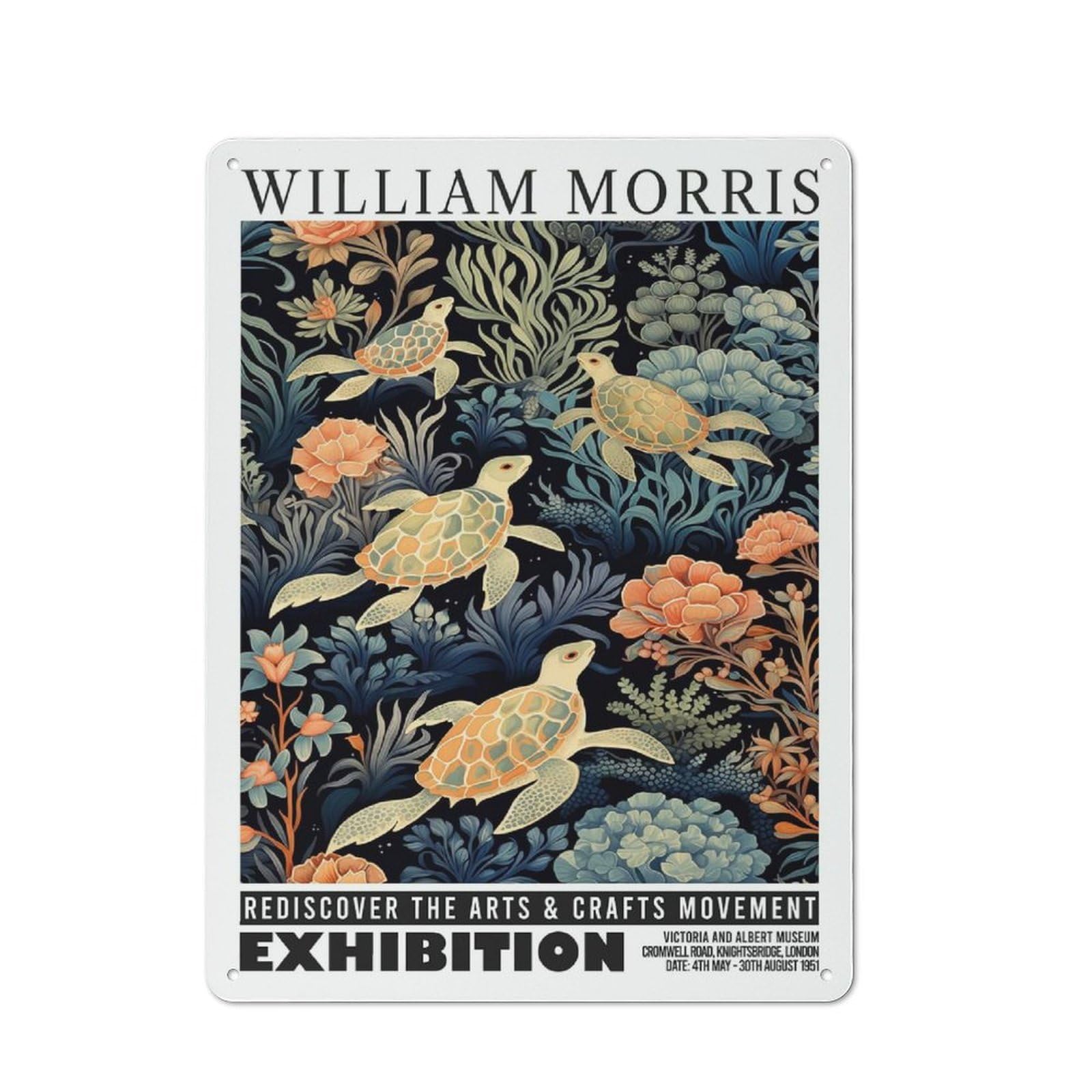 Junmoney Style-12 Metal Sign 40X30cm With Turtle Morris Exhibition Botanical For Workshop Wall, Vintage Decor, For Vintage Wall Decor Fans, For Metal Sign Collectors