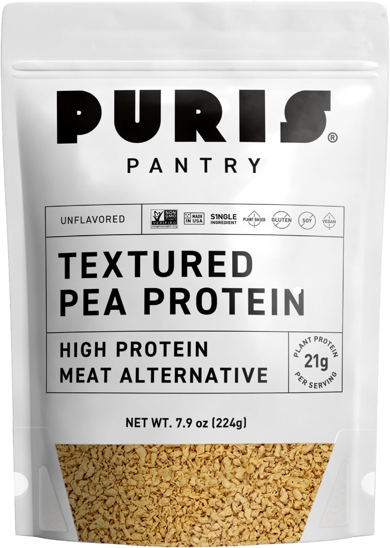 PURIS Pantry Textured Pea Protein, Unflavored Meatless Vegetable Crumbles, Shelf-Stable, Soy & Gluten Free, 21g of Protein, Plant-Based Vegan Meat Substitute, Equivalent to 1.5 Pounds Ground Beef