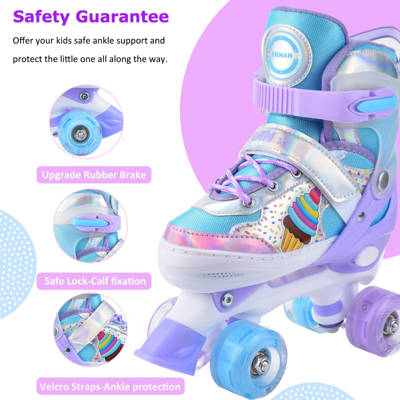 ERNAN Pattini a rotelle per bambini, 8 ruote luminose e 4 misure regolabili. Pattini a rotelle per bambini principianti, adatti per interni ed esterni
