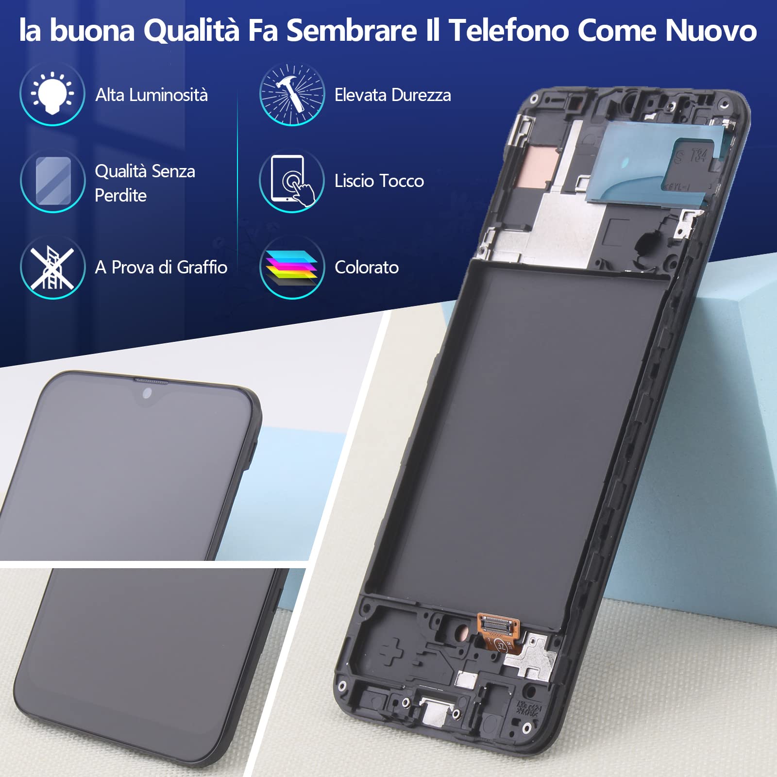 RongZy LCD Display per 6.4" Samsung Galaxy A30s A307F Schermo LCD Touch Screen Assemblea Sostituzione di Vetro Digitalizzatore con Strumenti(Nero con Cornice)