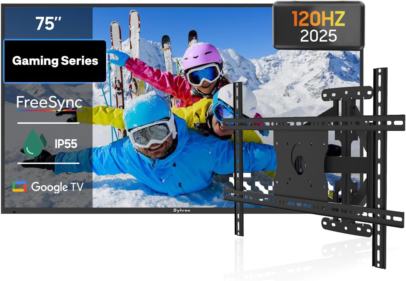 SYLVOX Bundle: 75" 120Hz Waterproof Outdoor TV (2025 Gaming Series) & Wall Mount