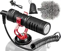 Movo Microfone espingarda universal VXR10 para câmera – microfone de câmera para smartphones DSLR, iPhone e Android – compatível com câmeras Canon EOS, Nikon e Sony – com suporte de choque,