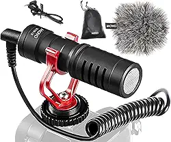Movo Microfone espingarda universal VXR10 para câmera – microfone de câmera para smartphones DSLR, iPhone e Android – compatível com câmeras Canon EOS, Nikon e Sony – com suporte de choque,