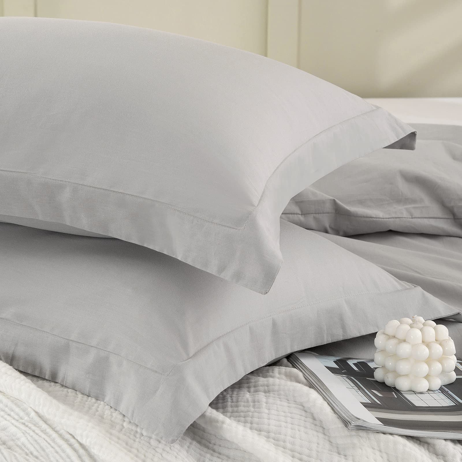 EMME Cotton Duvet Cover Twin - Soft, Breathable and Lightweight Queen Duvet Cover Set, 100% Washed Cooton, 3 Pieces Solid Color Bedding Sets, 1 Duvet Cover and 2 Pillowcases (Light Grey, Twin)