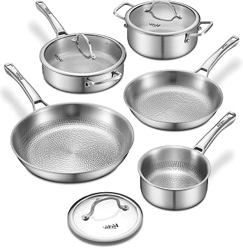 Titanium pans for cooking,8.22pcs Uncoated Hammered titanium pro frying pan