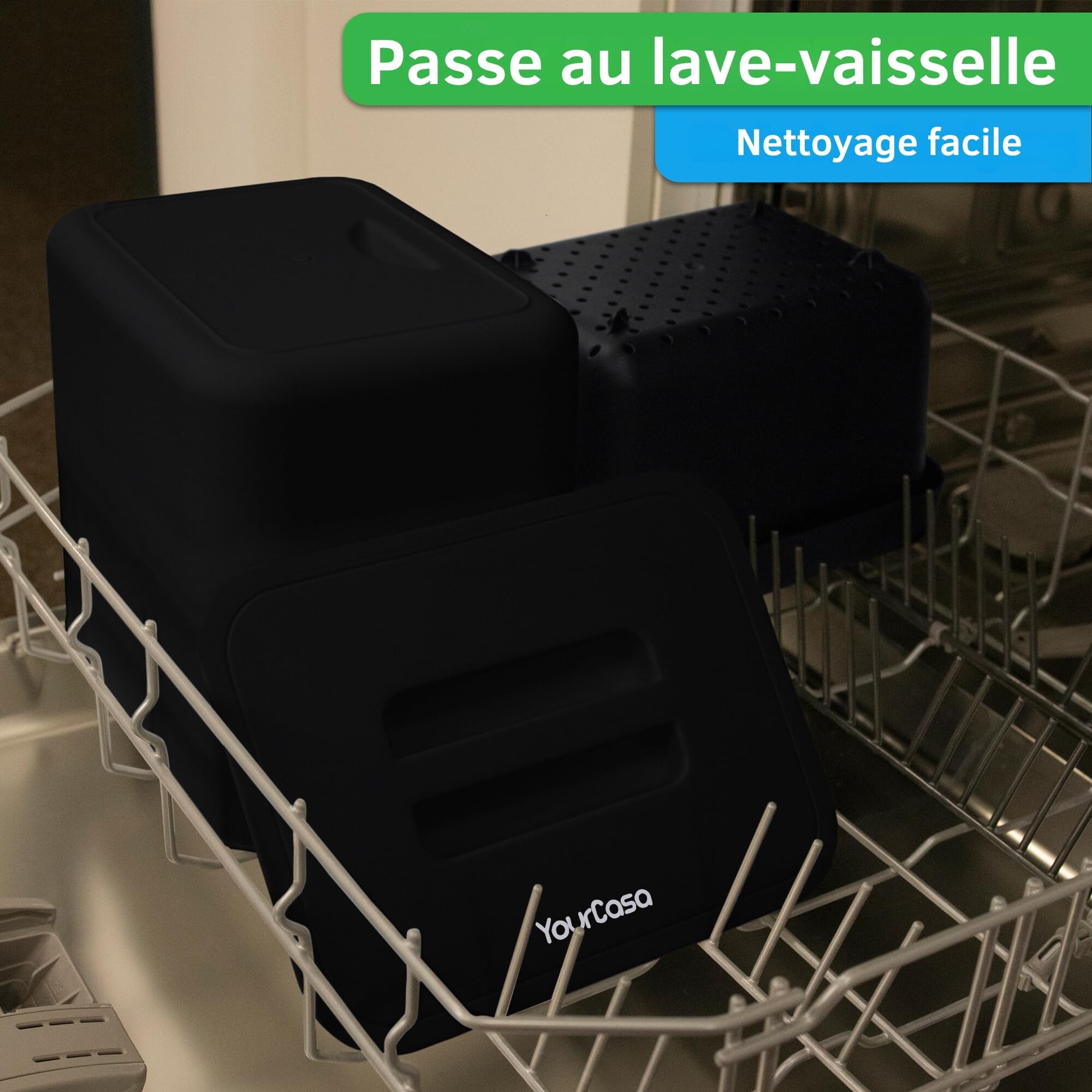 YourCasa® Poubelle de cuisine 7L à suspendre - Passoire à compost - Passe au lave-vaisselle - Anti-odeurs (noir)