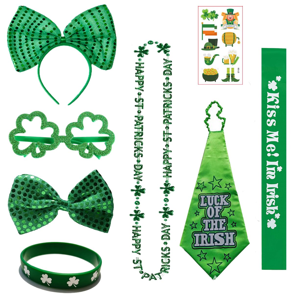 Laahoem Conjunto de accesorios para San Patricio Traje día de patriotas fiesta irlandesa cosplay accesorios decorativos sombreros trébol Cinturón de cabeza gafas de papel carnaval nacional irlandés