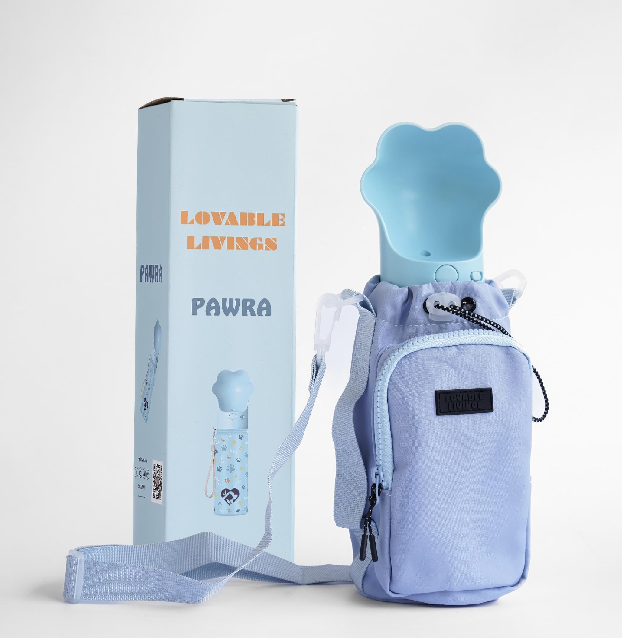 LOVABLE LIVINGS PAWRA Portable Dog Water Bottle 18oz/530ml - Premium Insulated Stainless Steel Travel Pet Bottle with Paw Lid for Daily Walks & Hikes, Leak-Proof & Eco-Friendly, Includes Carry Bag