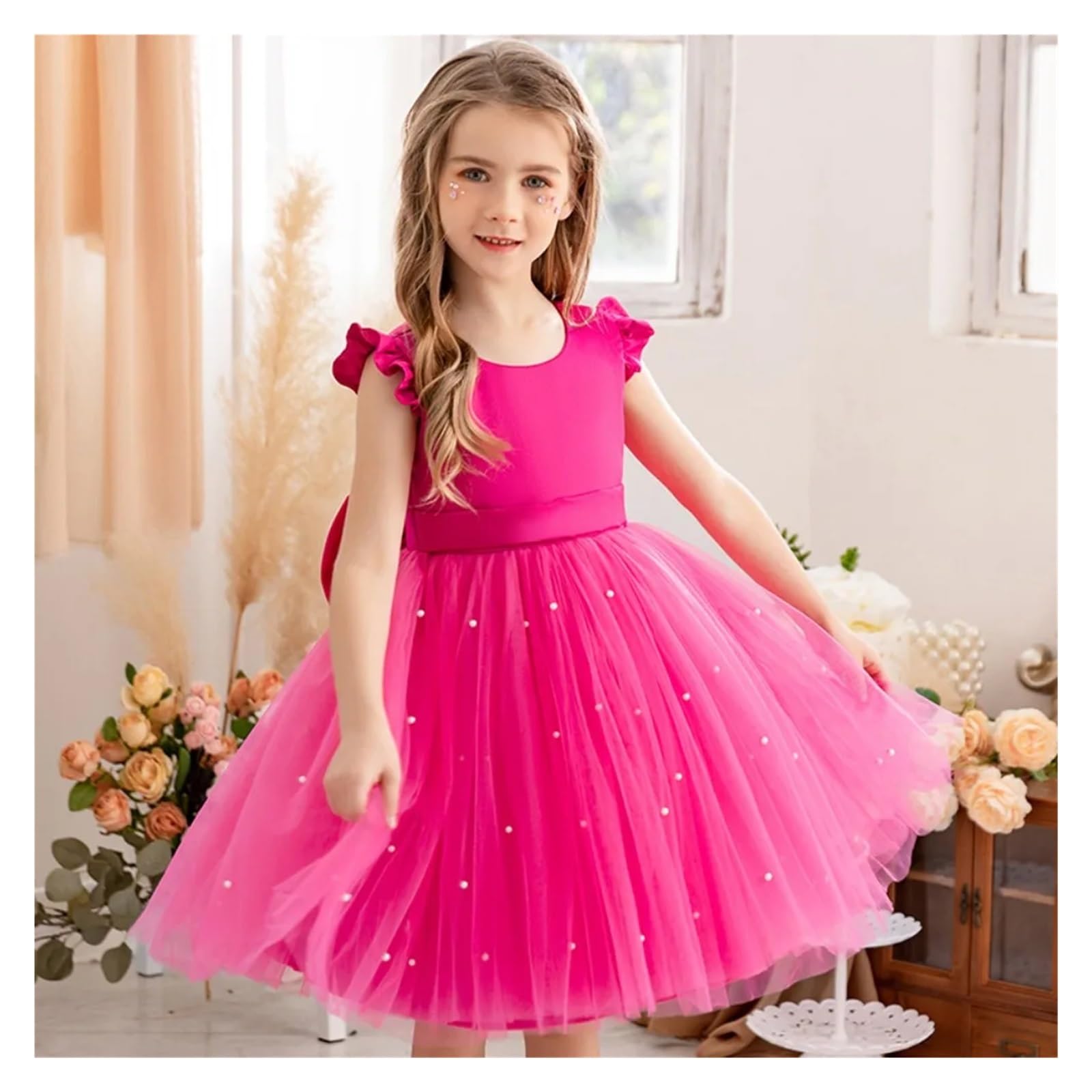 Vestido De Fiesta para NiñA Vestidos Infantiles for niñas, Ropa de Princesa de Hadas, Ropa de Baile, Disfraces de Cosplay de Encaje for Fiestas de Escenario(Pink,110)