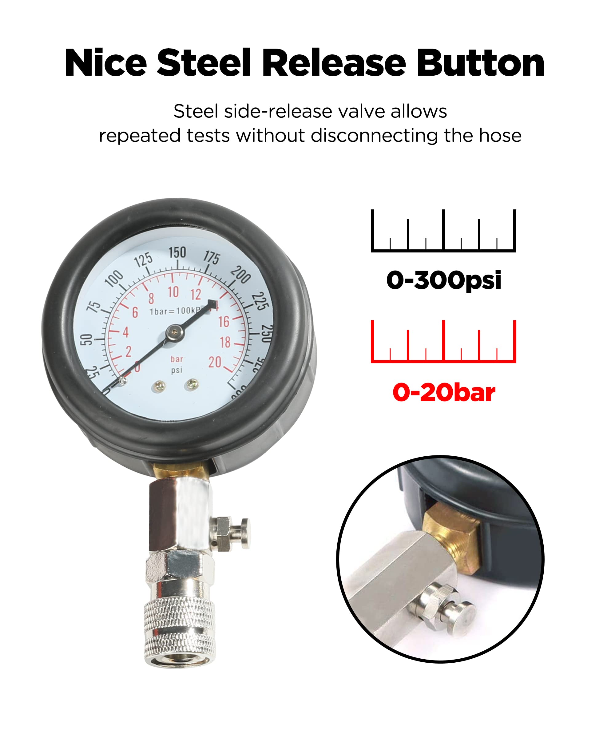 Flaconi Tiester Di Compressione Per Motore per Automobili,Kit Professionale per Tester di Compressione per Motori a Benzina,Set con Tester di Compressione Professionale per Automobili e Motocicli