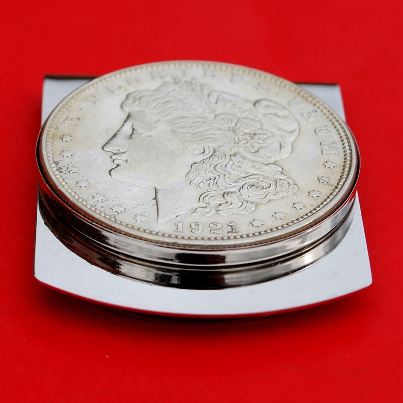 US 1921 Morgan Dollar 90% Silver BU Uncirculated Coin Stainless Steel Large Money Clip NEW - Wide Design
