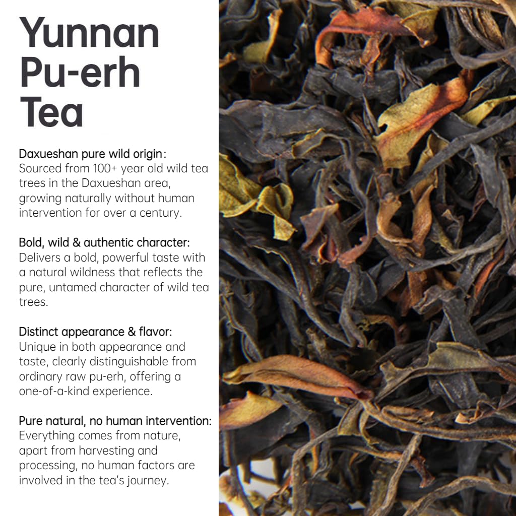 Thé Pu-erh Cru Sauvage De Daxueshan, Arbres Sauvages Centenaires, En Vrac (500g/17.64oz)