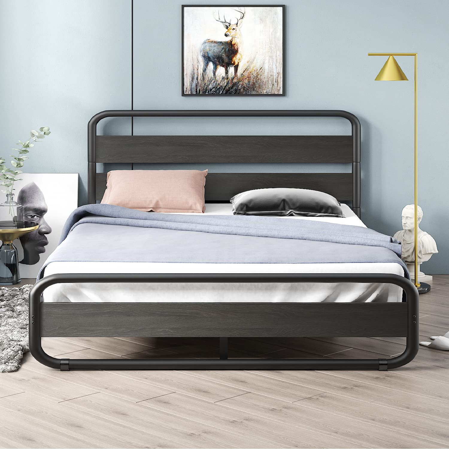 Buy SHA CERLIN Queen Size Bed Frame with Wooden Headboard & Footboard