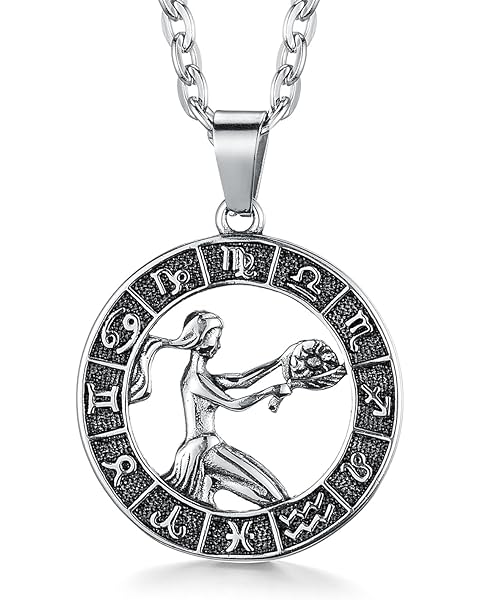 Zodiac Sign Pendant Necklaces for Women Men Stainless Steels Leo Constellation Horo...