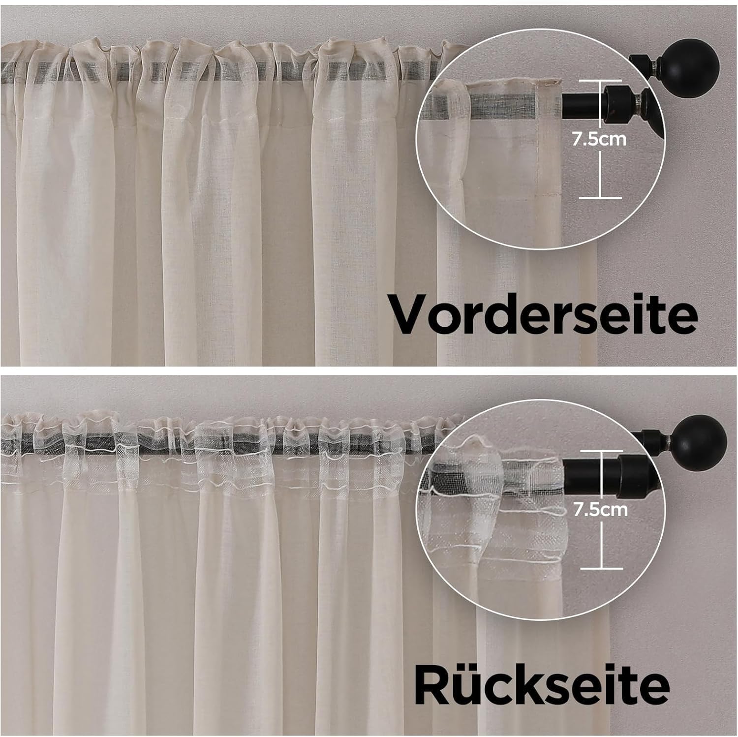 Joydeco Juego de 2 cortinas con cinta fruncidora de gasa, largas, translúcidas, de poliéster, modernas, transparentes, para salón, cortinas decorativas para dormitorio