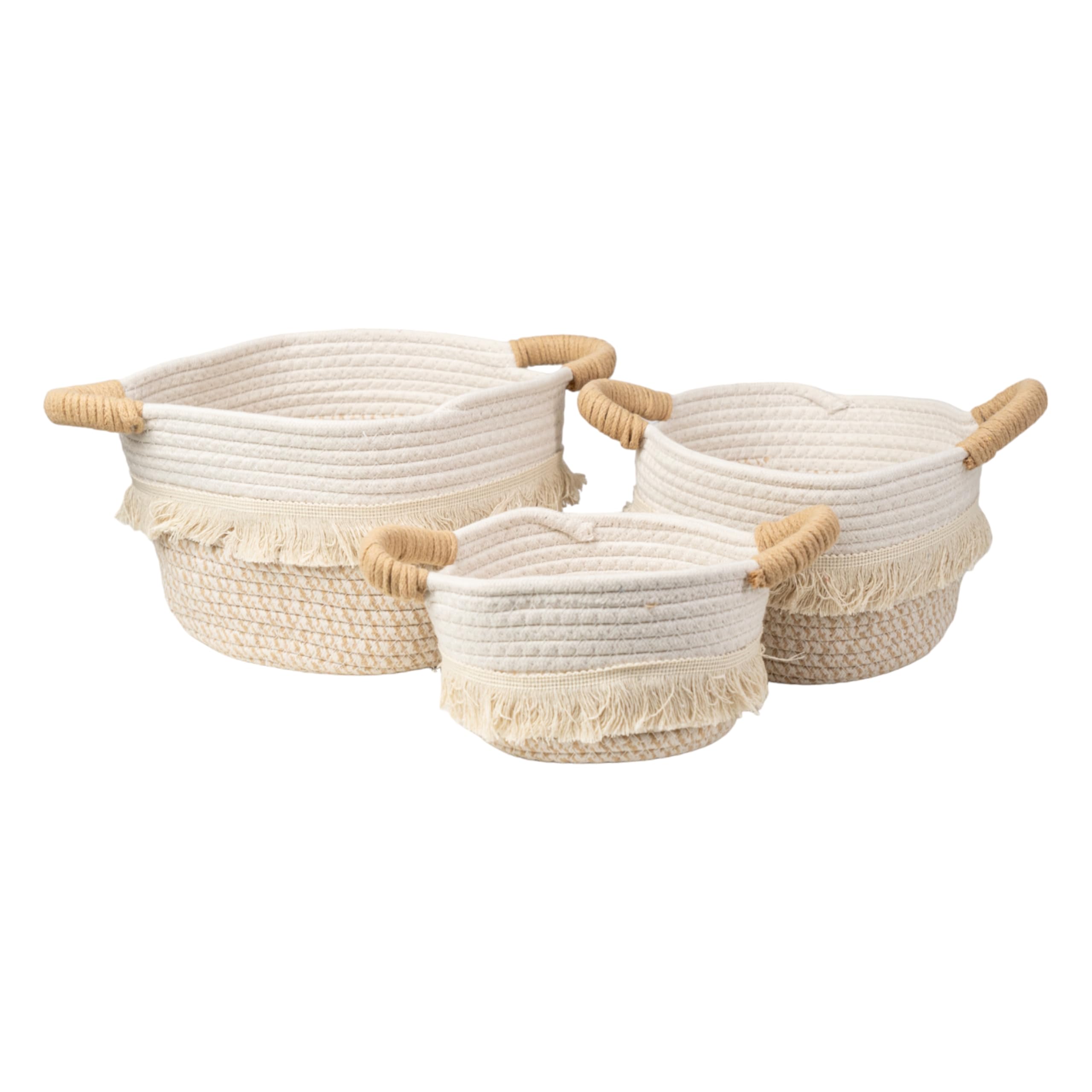 Panier en fibres blanc pour salon et chambre : lot de 3 bacs avec anses pratiques