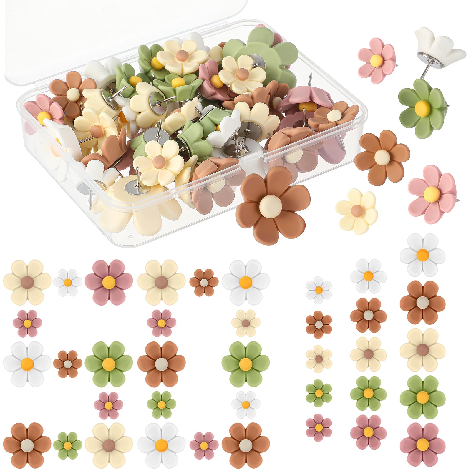 Flower Push Pins - Pink & White Floral -11 Flower Push Pins - Pink & White Floral -11