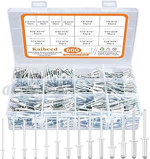 600pcs Pop Rivets Assortment Kit, 14 Sizes Aluminum Rivets 3/32" 1/8" 5/32" 3/16", Assorted Blind Rivets with Reinfored Divider and Labeled Case