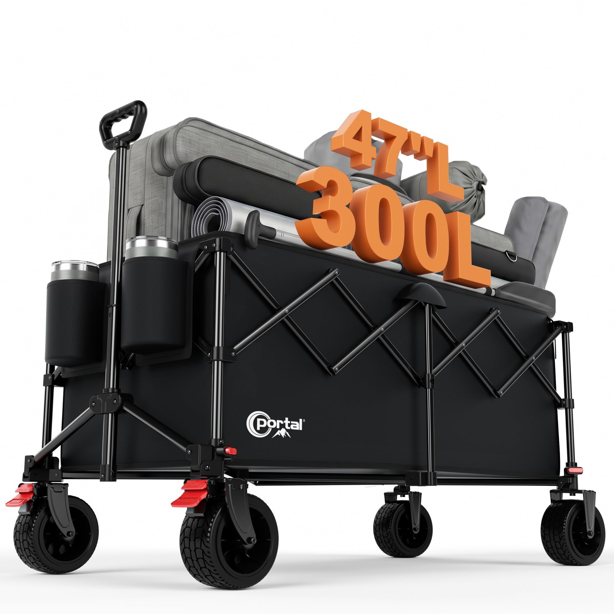 Portal Ultra Compact Folding Wagon Cart with Brakes, 300L Large Cart