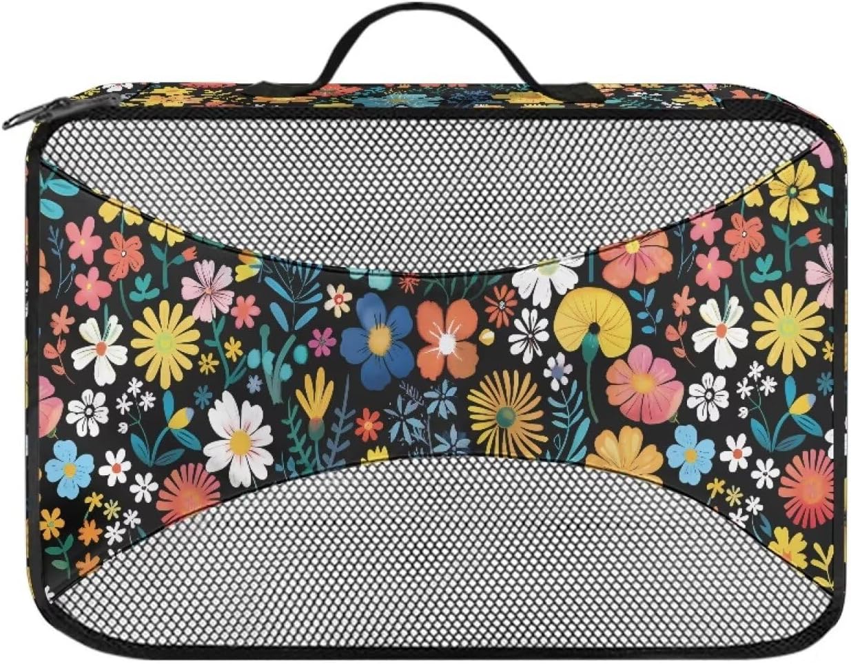 Babrukda 4 Set Travel Packing Cubes for Carry On Toiletries Cloth Storage Organizer Bags Western Flower Travel Essential Bags for Suitcase Luggage Packing Organization Pouch