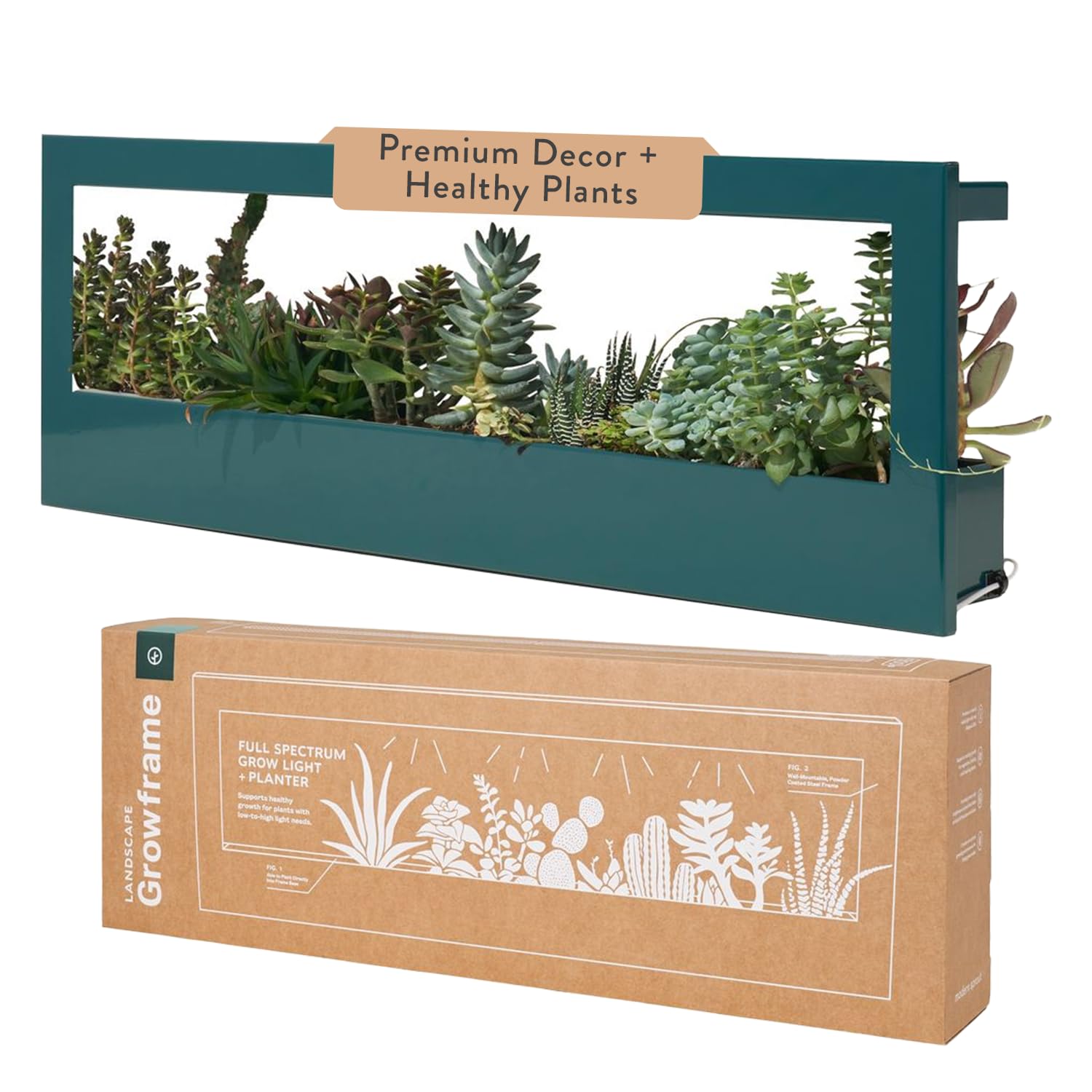 Modern Sprout Smart Landscape Growframe Wall Mounted Planter with LED Grow Light -Emerald