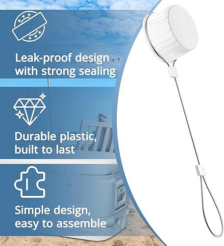 Miniatura 2 de Piezas de repuesto mejoradas para tapones de drenaje refrigerantes, compatibles con Igloo de 50 a 165 cuartos de galón, tapas roscadas con correa de