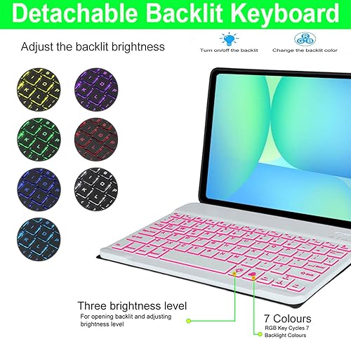 Miniatura 39 de Funda de teclado para Samsung Galaxy Tab S10+ Plus, S9 Plus, S9 FE+, S9+/S8 Plus, S8+/S7 Plus S7+ S7 FE de 12.4 pulgadas, funda de teclado Bluetooth