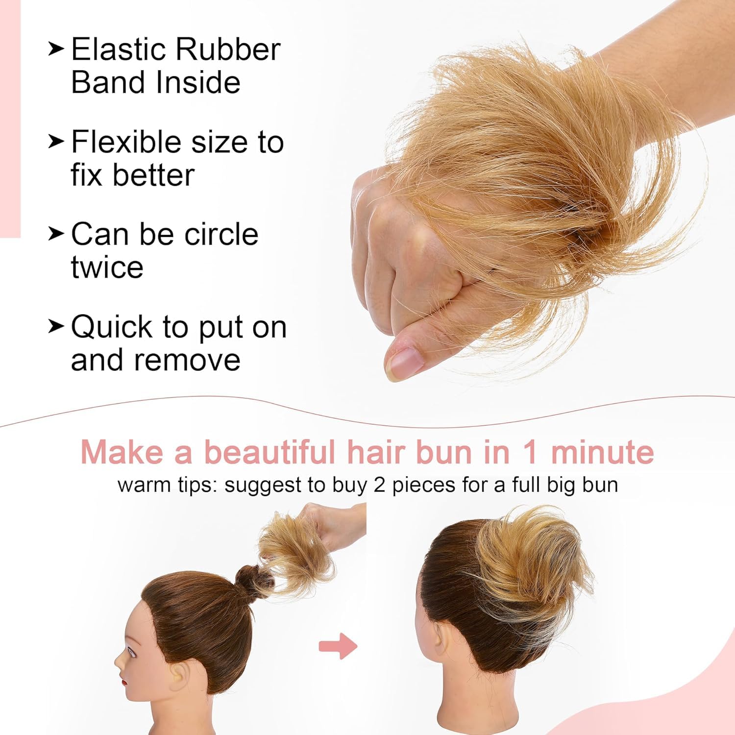 SEGO Human Hair Messy Bun Hairpieces Real Scrunchies Smoothed Updo Donut Chignon Wavy Ponytail Extensions for Women Girls,#27 Dark Blonde - Image 4