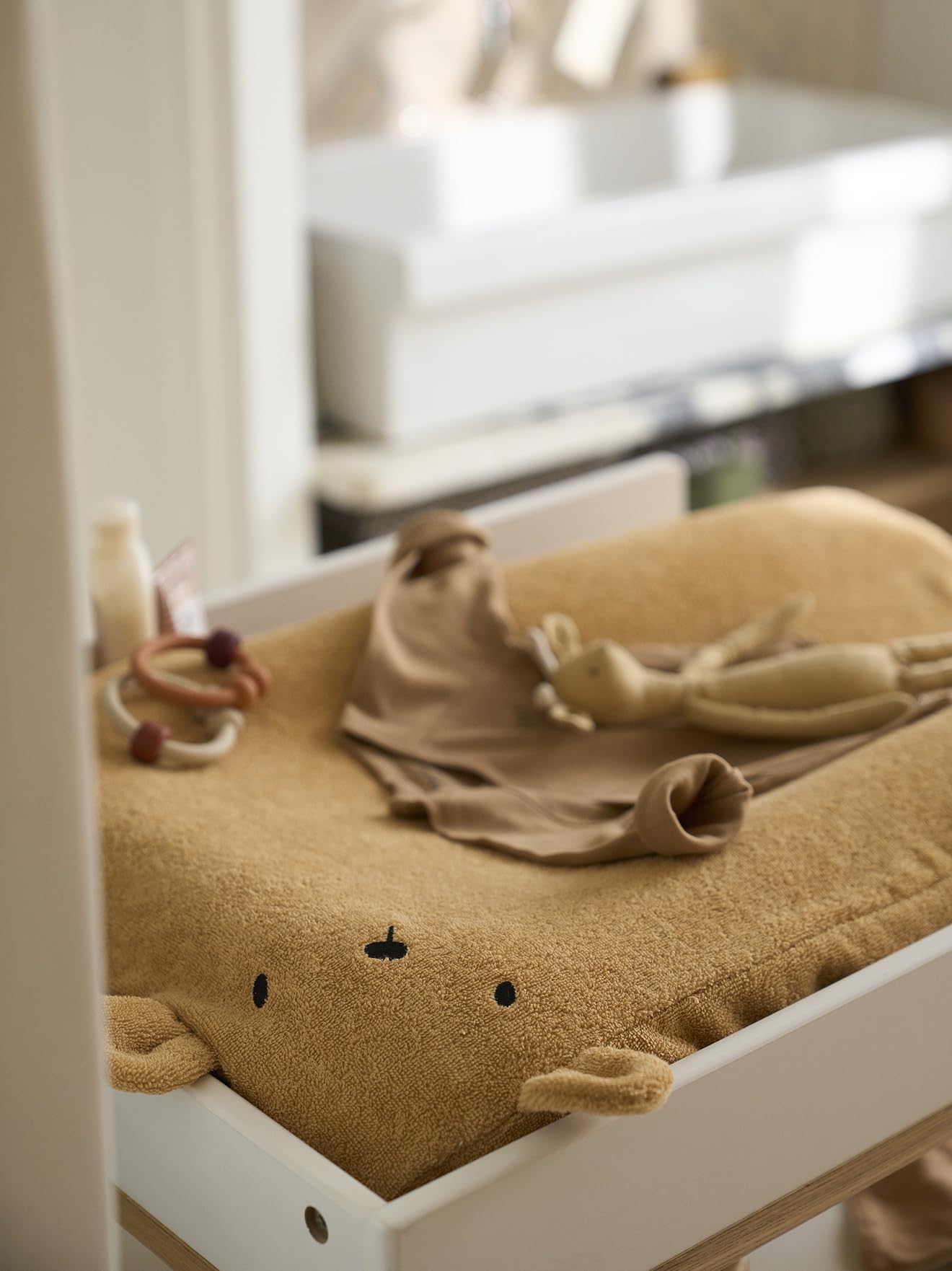 VERTBAUDET 2er-Set Frottee-Schonbezüge für Baby Wickelauflage karamell bär