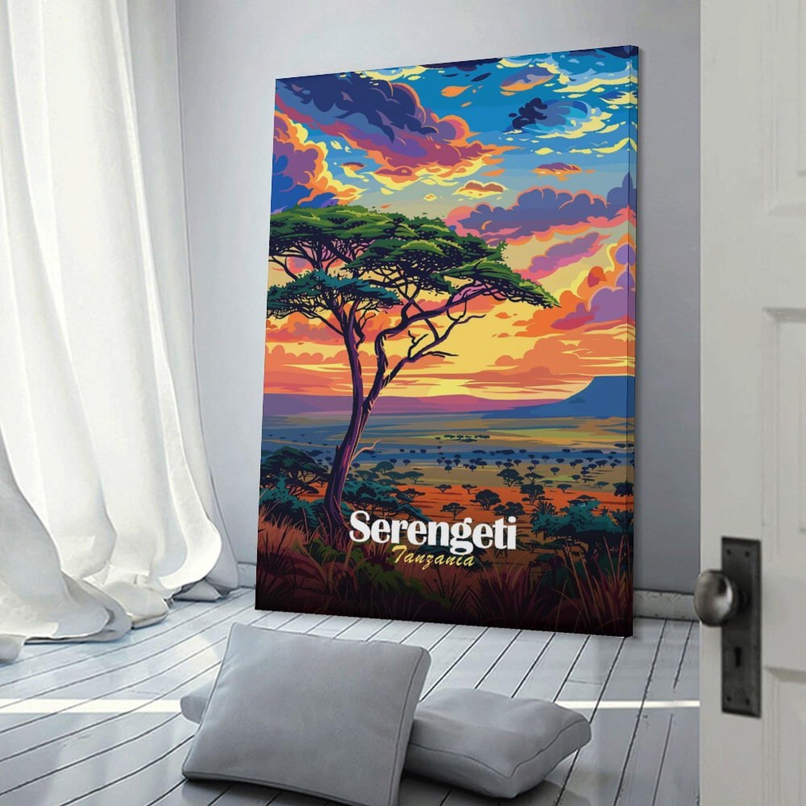 Junmoney Serengeti Sunset Landscape Decorative Canvas Print, 20x30inch(50x75cm), for Hallway, Bedroom Or Modern Interiors, Gift Idea for Housewarming And Birthdays