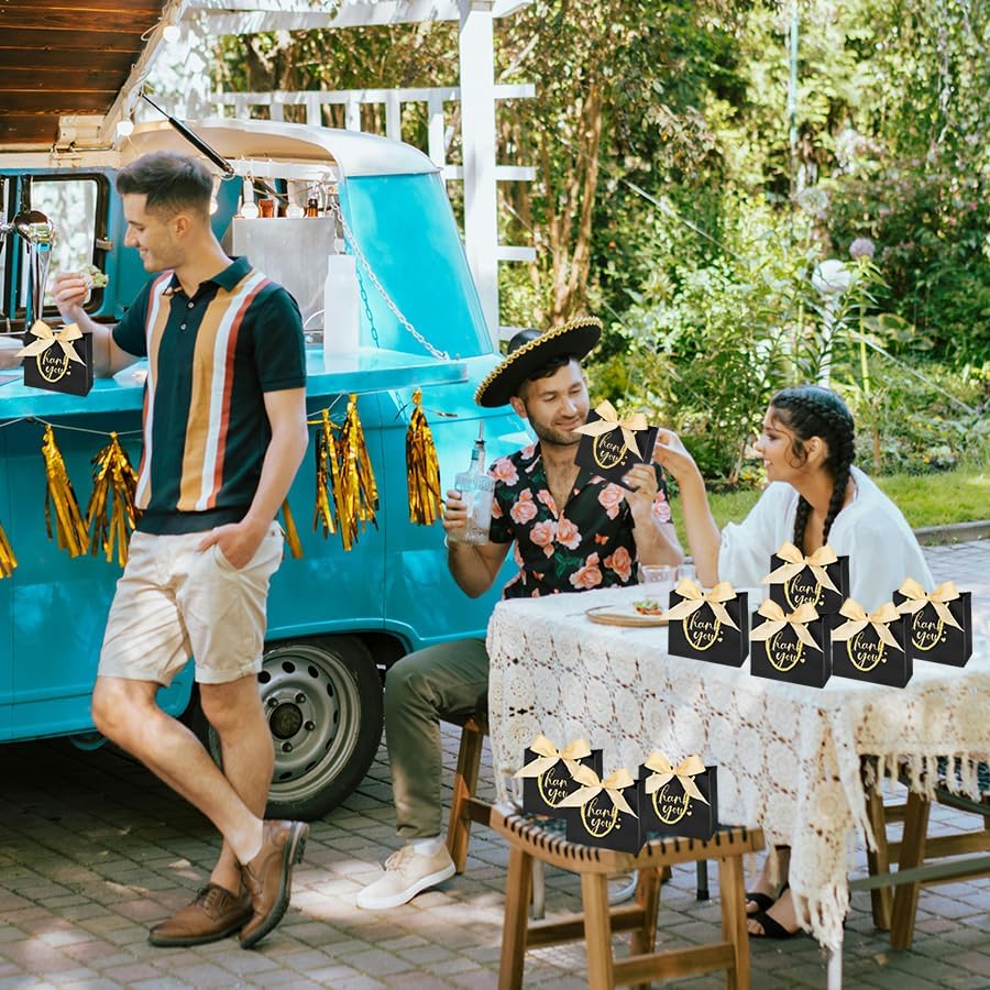 Nimbbex 50Pack Thank You Bags with Handles, 5.5x4.7x2.5 Inches Small Gift Bags with Bow Ribbon, Mini Party Favor Bags for Wedding Baby Shower Birthday (Black) - Image 8