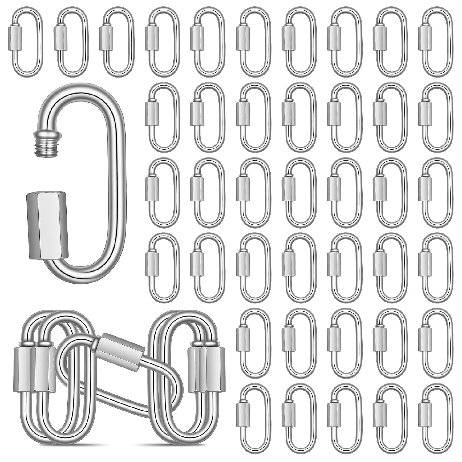 50 PCS M6 Quick Link Chain Connector, 1/4" Galvanized Chain Locking Carabiner Clips 620lbs Heavy Duty Link Connector for Connecting Hammock, Swings Shade Sails and Bird Toys