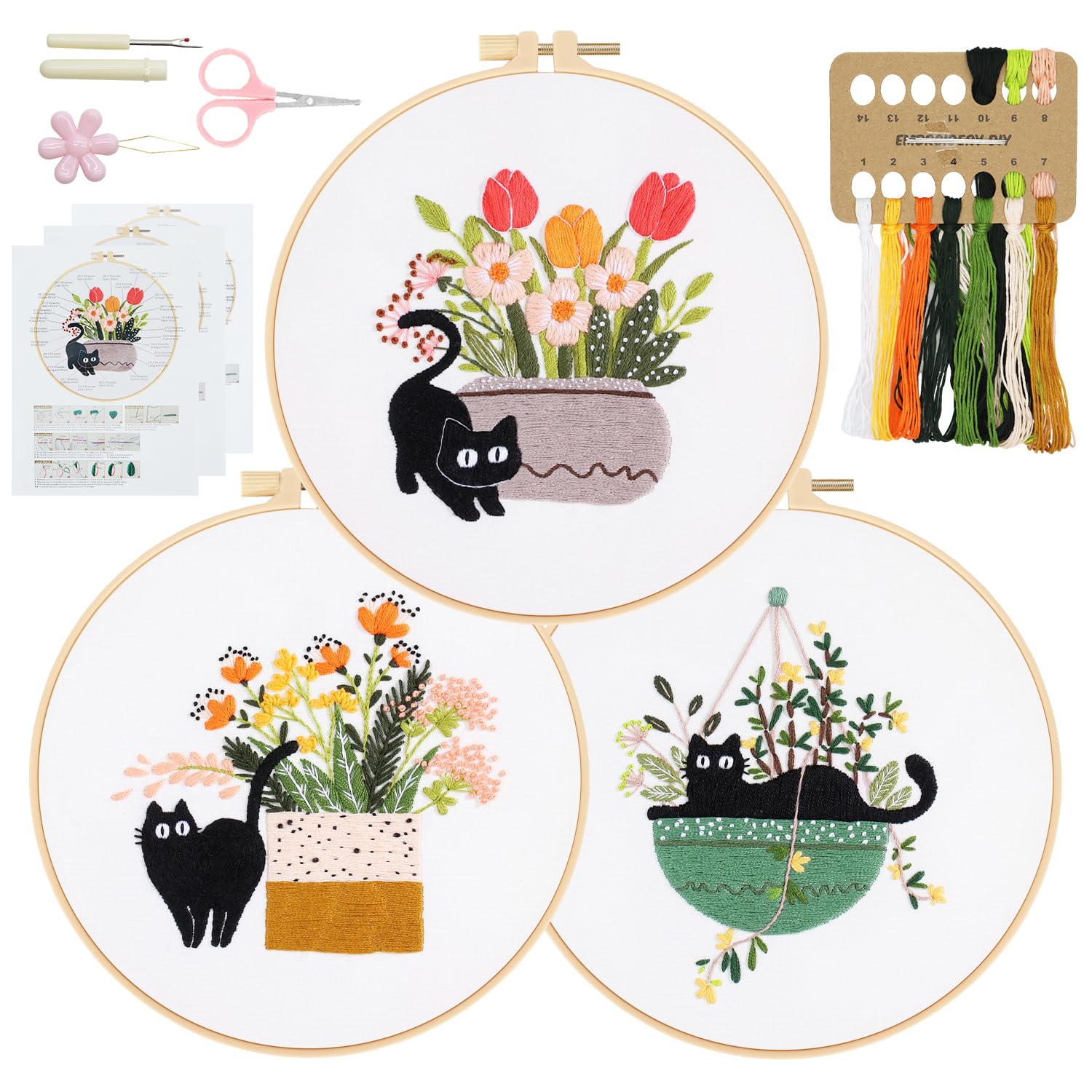 RidaaFri Embroidery Kit for Beginners Set of 3