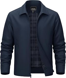 Men's Lightweight Jackets Full Zip Laydown Collar Windbreaker Jacket Casual Golf Light Coat with Pockets