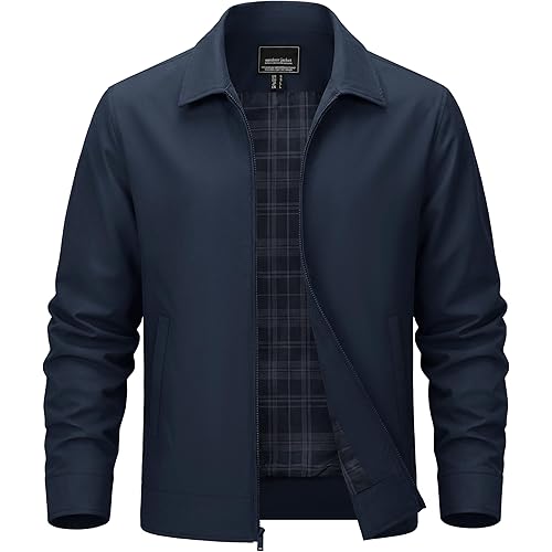 TACVASEN Men's Lightweight Jackets Full Zip Laydown Collar Windbreaker Jacket Casual Golf Light Coat with Pockets