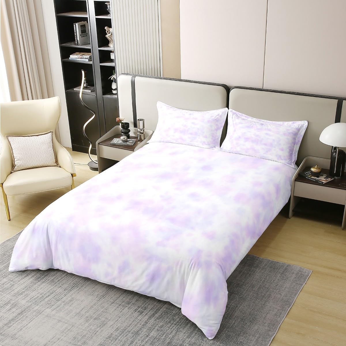 2 Pieces Purple Tie Dyed Duvet Cover 100% Nature Cotton Twin,Bohemian Watercolor Hippie Tie Dye Comforter Cover with Zipper Closure,Abstract Pigment Smudging Super Soft Bedding (Not Comforter)
