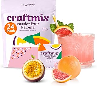 Craftmix Passionfruit Paloma Cocktail & Mocktail Drink Mixer, Skinny Mixes - Water Flavoring Packets - Made With Real Fruit - Vegan, No-Carb, No-Sugar, Non-GMO, Dairy Free, Gluten Free, 24 Pack