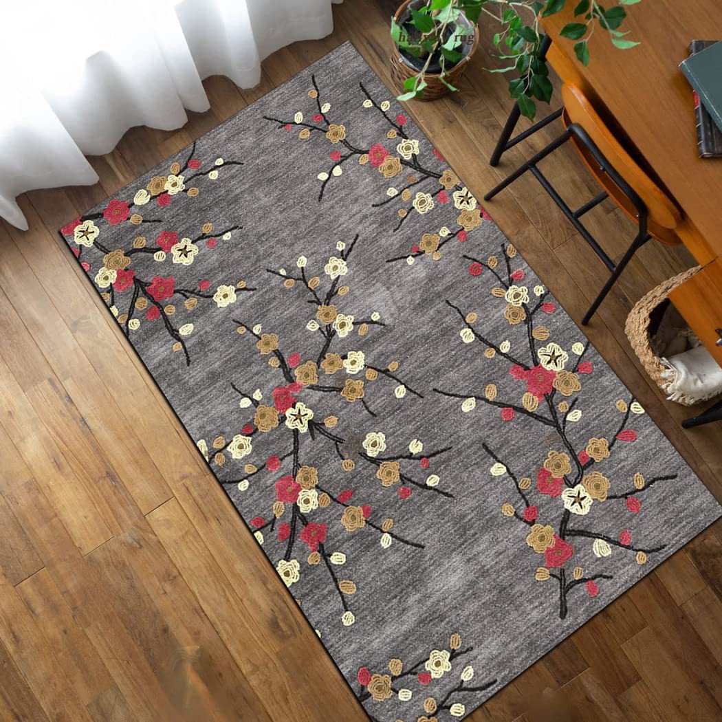 Tapis Cuisine，3D Fleur Tapis de Couloir Marron Tapis Cuisine Devant evier Lavable antiderapant Tapis Entree Interieur Long Tapis Chambre Adulte Marron,80x150cm