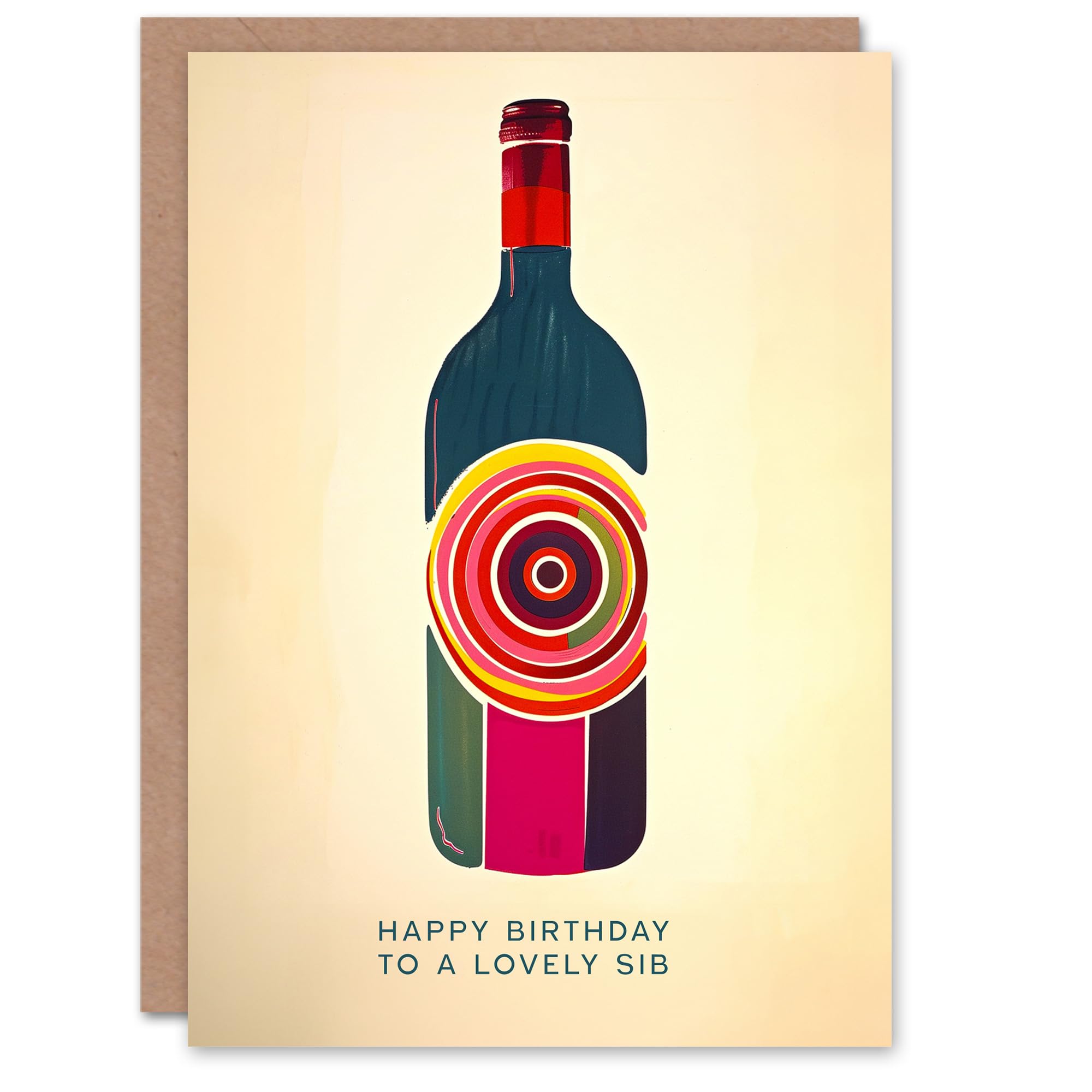 Artery8 Happy Birthday to a Lovely Sib Red White Wine Lover Art Bottle Non Binary Gender Neutral Card