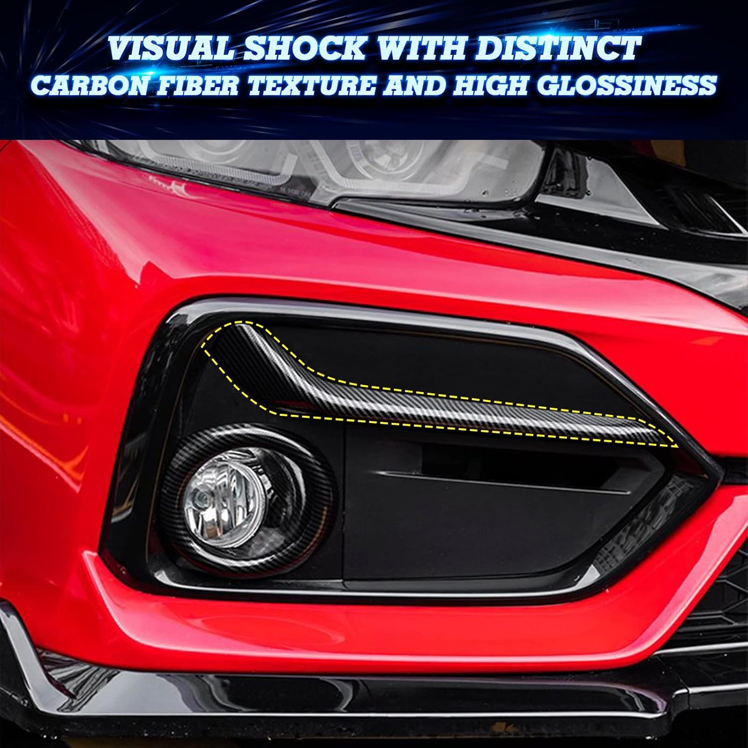 x xotic tech Front Fog Light Eyelid Eyebrow Frame Cover Trim Carbon Fiber Pattern, Compatible with Honda Civic Hatchback 20-21