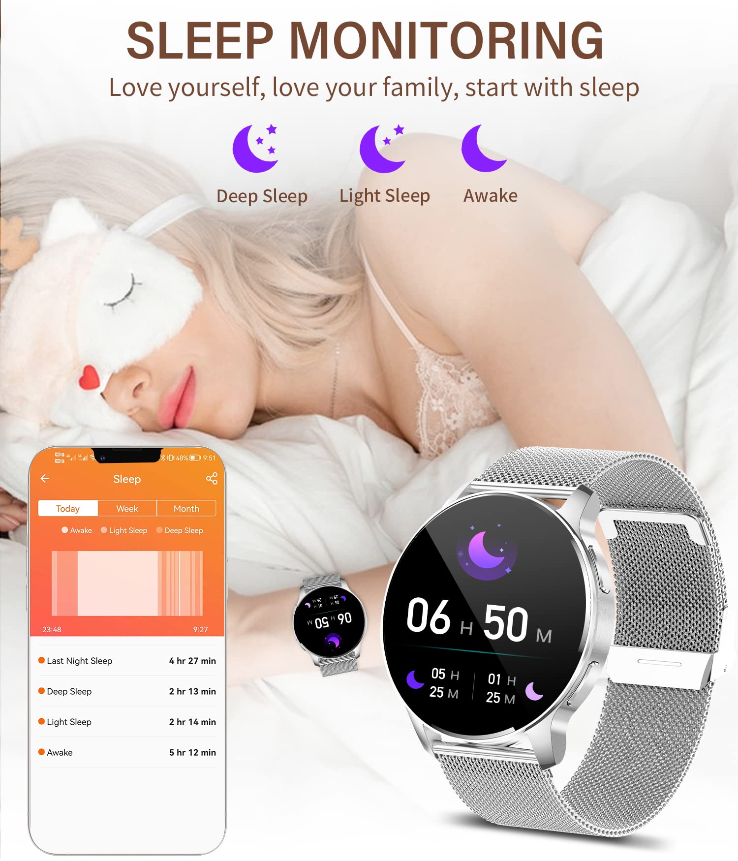 Inteligentny zegarek dla mężczyzn i kobiet, ekran HD 1,32", zegarek fitness z tarczą połączenia, powiadomienie tekstowe, krokomierz, kalorie, asystent głosowy, SpO2, pulsometr, monitorowanie snu,