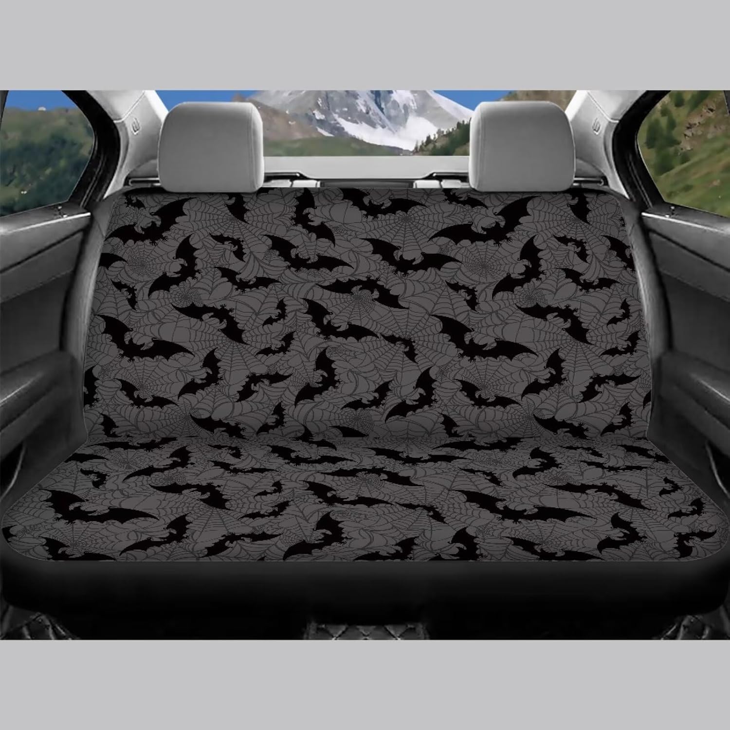 KEIAHUAN Black Bats Halloween Car Seat Covers for Men Front Seat Rear Backrest Cover Universal Car Interior Accessories Decoration Fit Most Vehicle Truck,SUV